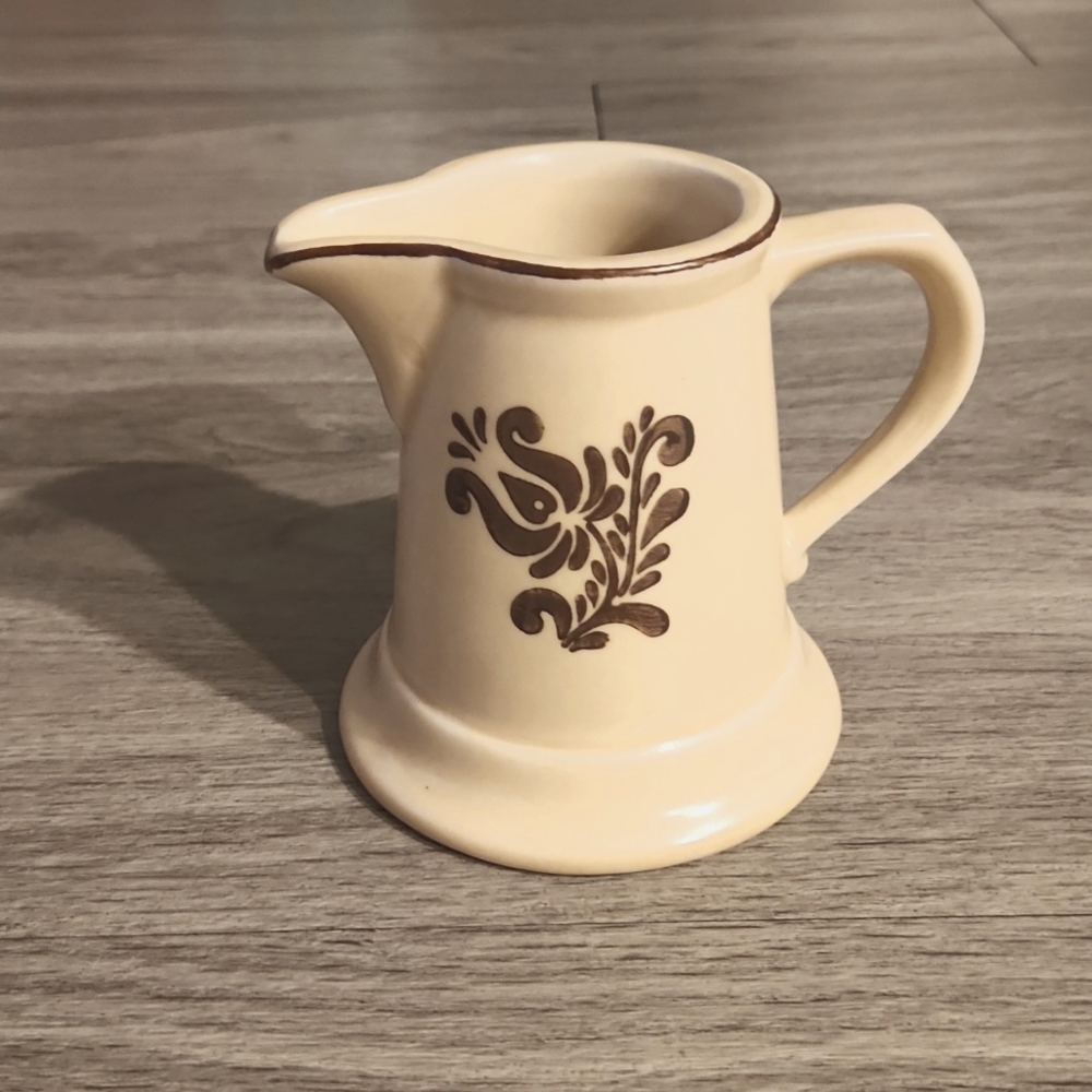 Cottagecore Vintage Pflatzgraff Village Creamer. Tan Ceramic with Brown accents.